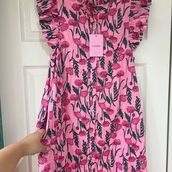 Entro Pink Floral Ruffle Midi Dress - Picture 9 of 11